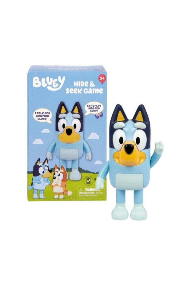 Bluey Hide Age 3+ & Seek Game, Hide the figure and press her nose to start the built-in timer, talk