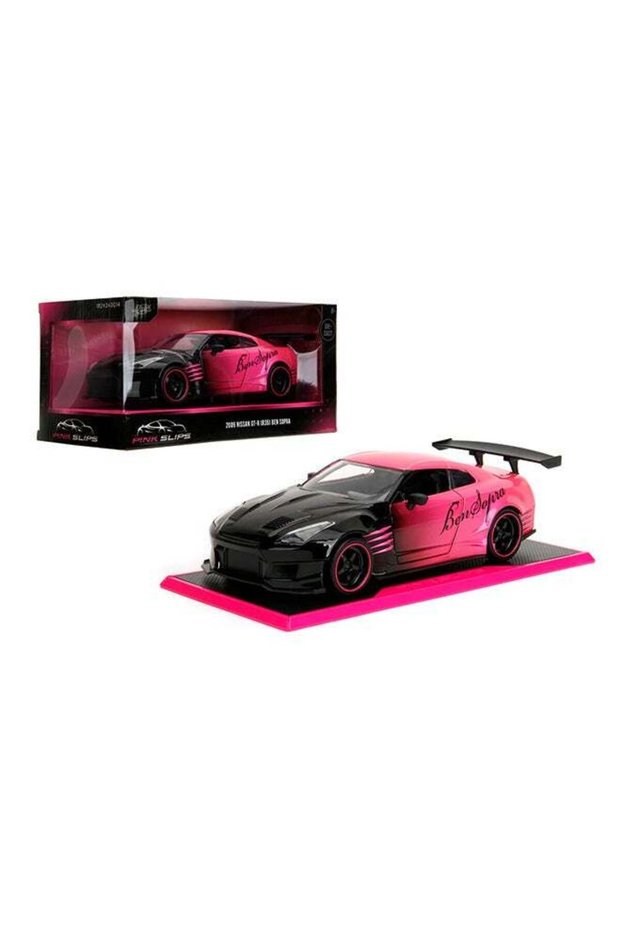 Pink Slips 2009 Nissan GT-R (R35) Die-Cast Collectible Model Car with Base, 1:24 Scale, Pink