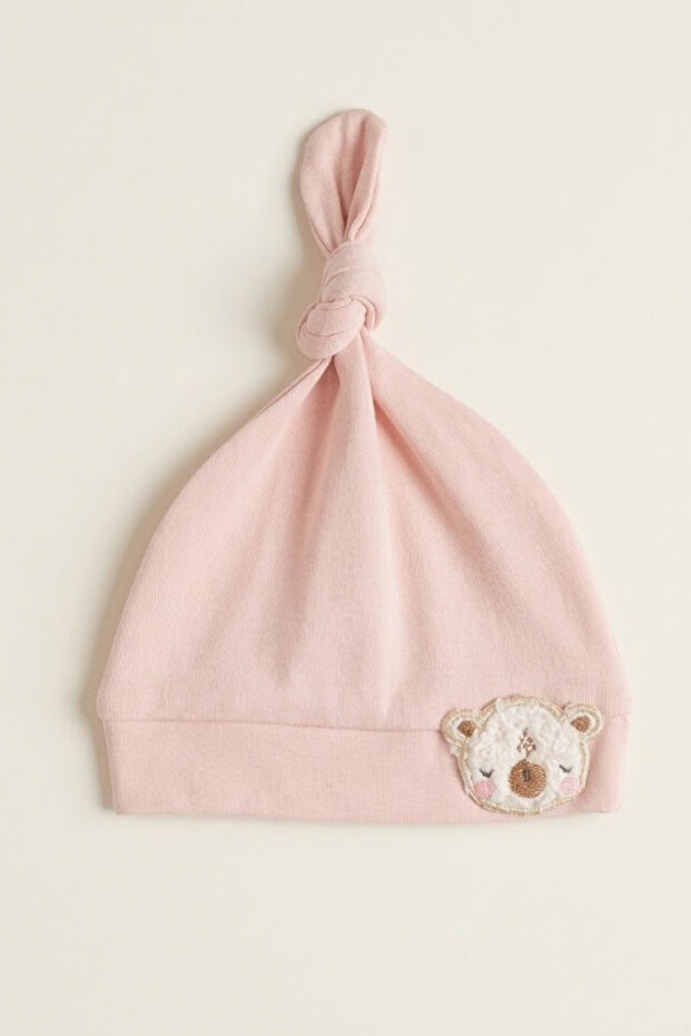 Unisex Baby Interlock Knotted 100% Cotton Towel Embroidered Teddy Bear Beanie Hat 0-6 Months