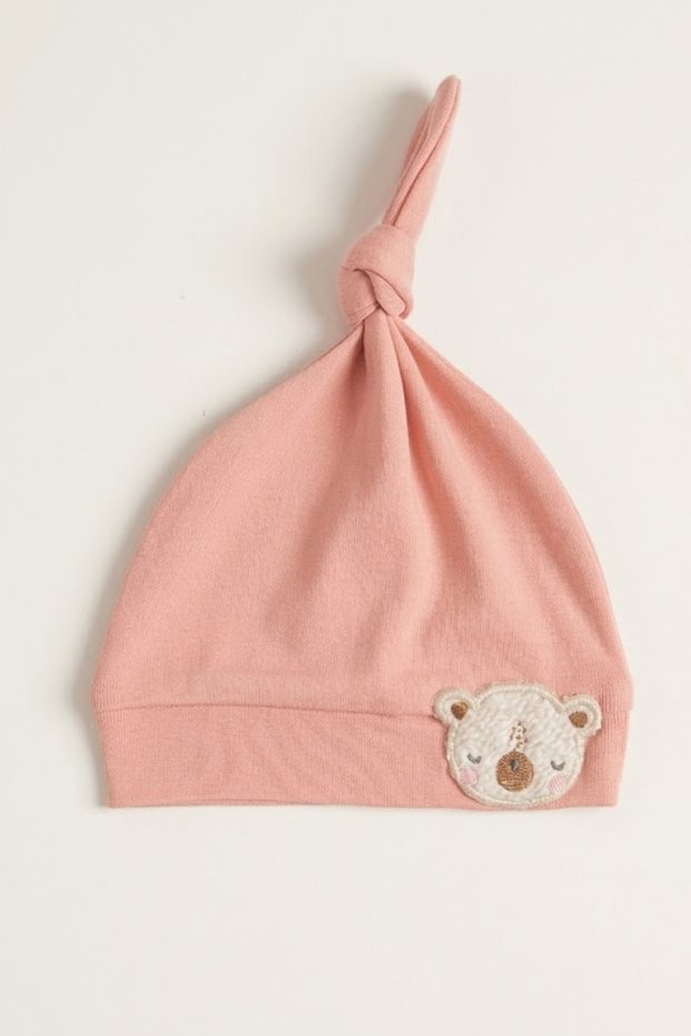 Unisex Baby Bear Bear Hat with Embroidery Detail, 0-6 Months, 100% Cotton Interlock Knotted Beanie