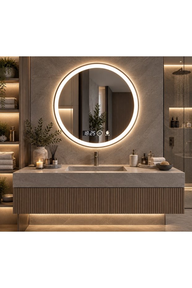 DECORIALE LED Mirror with Motion Sensor, Defogger, Clock and Thermometer 60cm - Cevron