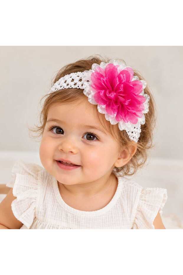 Baby Girl Flowered Flexible Knitted Hair Band - Bandana