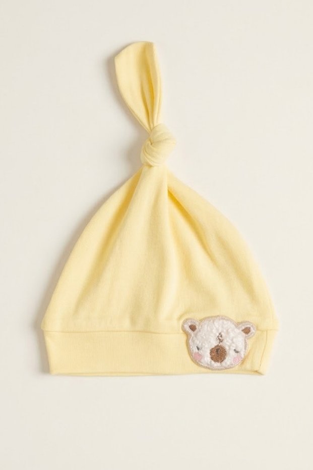 Unisex Baby Interlock Knotted 100% Cotton Towel Embroidered Teddy Bear Beanie Hat 0-6 Months