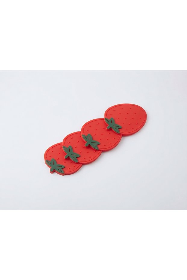 Set of 4 Strawberry Design Flexible Silicone Coasters - Non-Slip Base, Heat-Resistant Mug and Cup Coasters