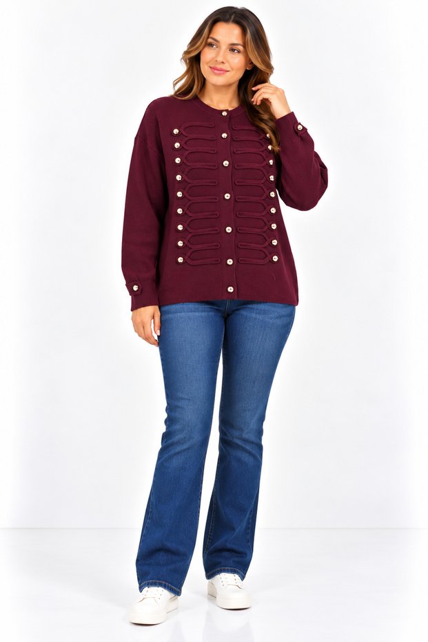 Plus size button detailed knit cardigan burgundy