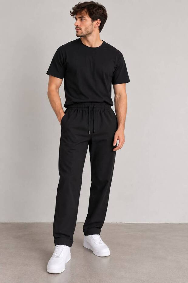 Erkek Siyah Rahat Pantalon