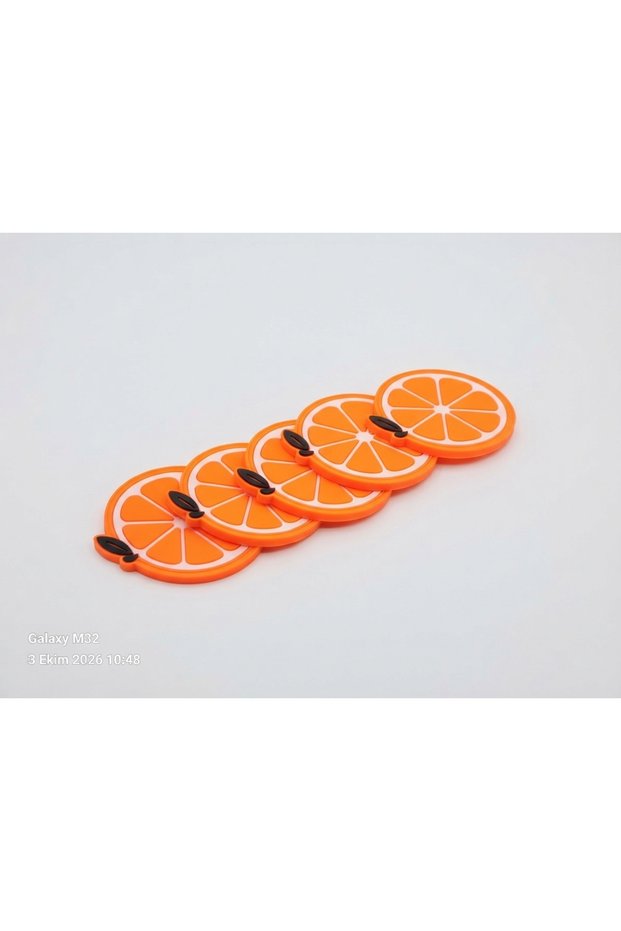 Set of 4 Orange Design Flexible Silicone Coasters - Non-Slip Base, Heat-Resistant Mug and Cup Coasters