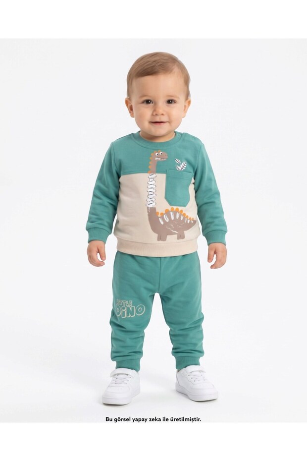 Baby Boy Seasonal Dinosaur Printed 2 Thread 6-9-12-18-24 Months Stylish Top and Bottom Set