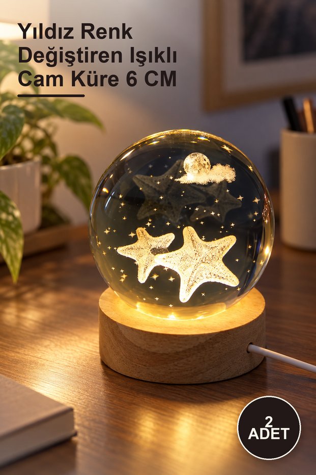 2 Pieces Star Color Changing Illuminated Glass Globe 6 cm