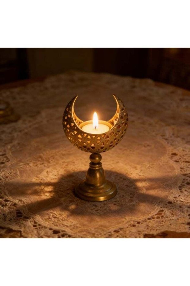 Golden Moon Shaped Candle Holder, Ramadan Decorative Metal Tealight Holder, Islamic Eid Ornament fo