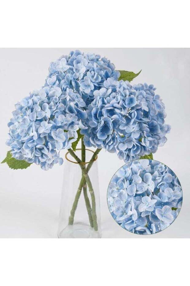 LATIFA 3 Pcs Blue Hydrangea Artificial Flowers,21 inches