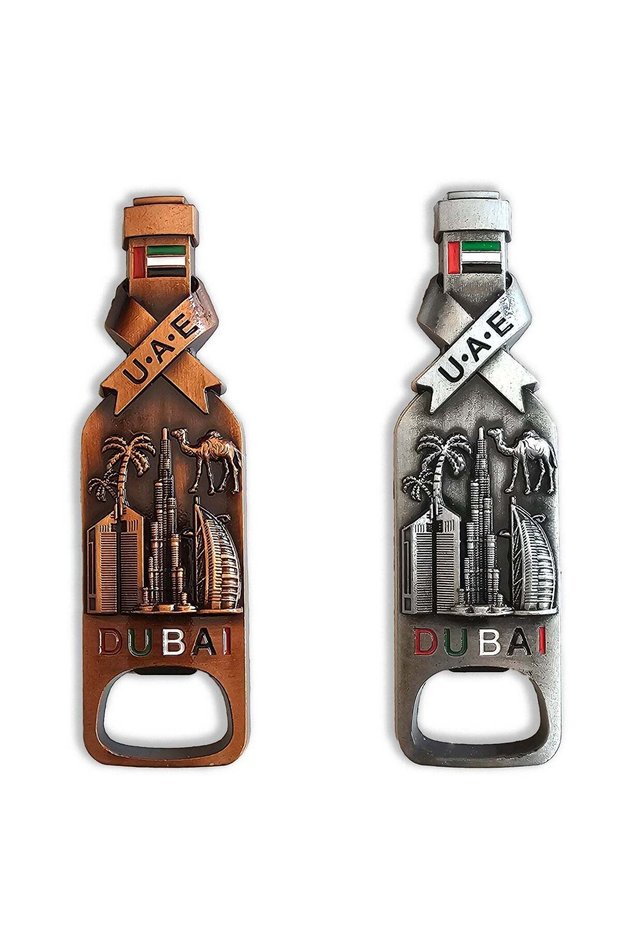 2 pcs Fridge Magnet Bottle Opener Bottle Shape featuring Dubai iconic buildings — a functional and