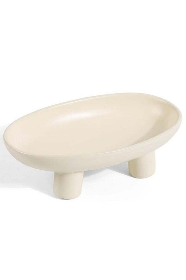 Three-Legs Ceramic Fruit Bowl for Kitchen Counter, Decorative Bowl for Table Décor, 10-inch Oval La