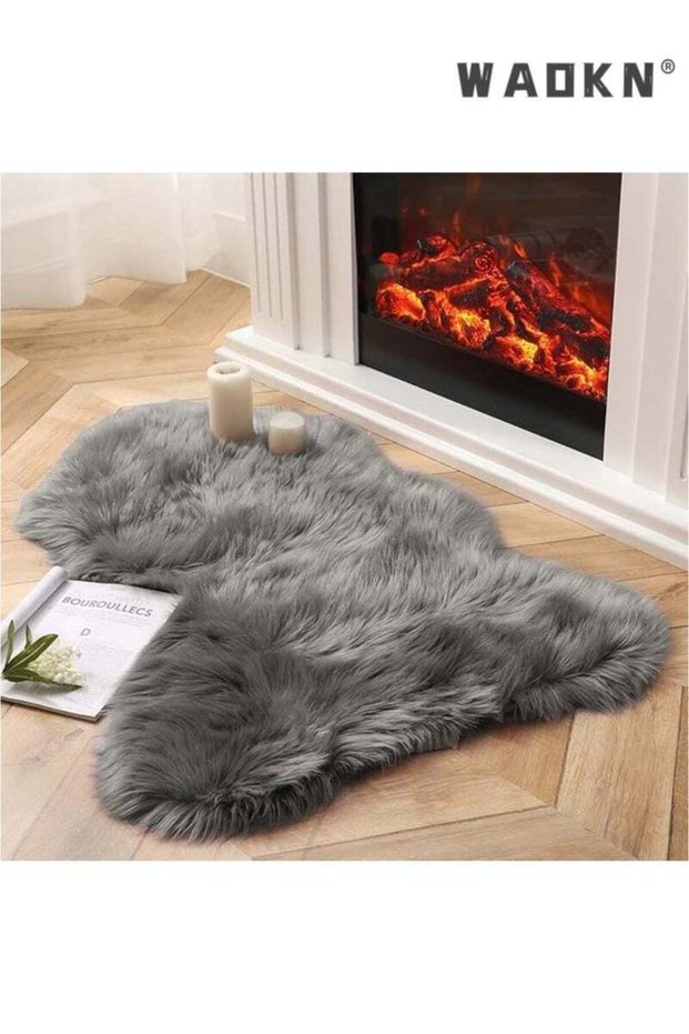 Ultra Soft Fluffy Rug Grey Faux Sheepskin Fur Area Rug Shaggy Couch Cover Seat Cushion Furry Carpet
