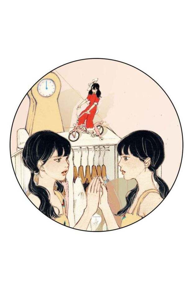 Girl Printed Fridge Magnet Beige/Red/Black 5.5cm