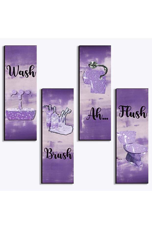 ARS 4 Pcs Purple Bathroom Decor Purple Bathroom Accessories Abstract Wall Decor Set Modern Funny Wo