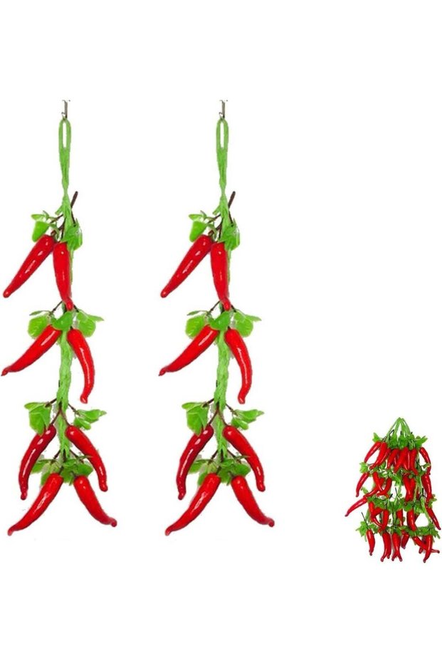 2 Pcs Artificial Red Chilli Peppers String Realistic Fake Vegetable Decoration for Kitchen