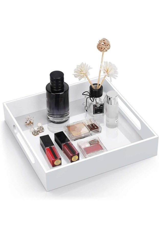 Cilinta Home Decorative Coffee Table Tray, 10"x10" Elegant Acrylic Serving Tray with Handles