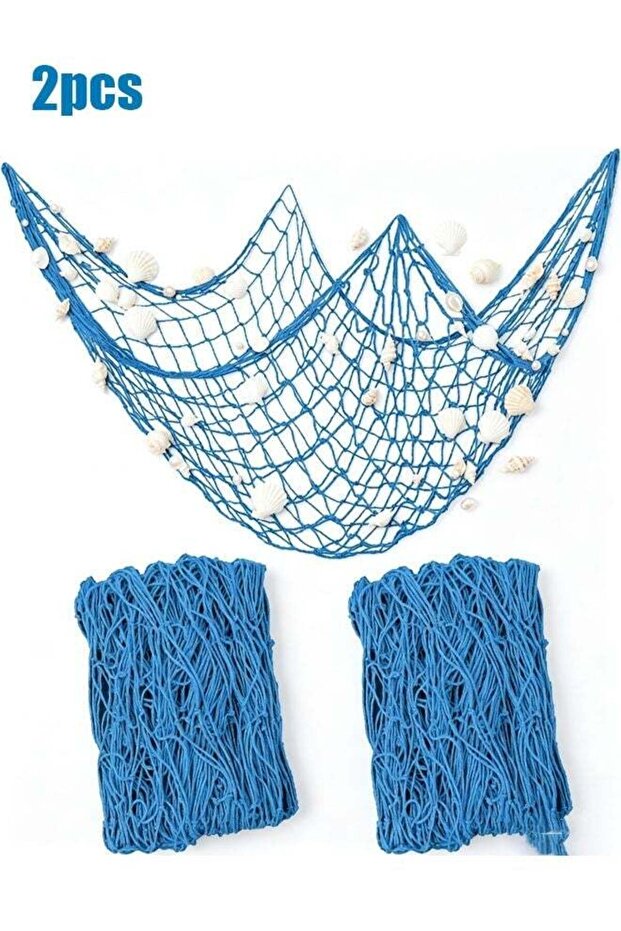 2 PCS Fish Net Decorations, 80 x 40 Inch, Ocean Themed Party Decor Beach Nautical Wall Hanging Fish