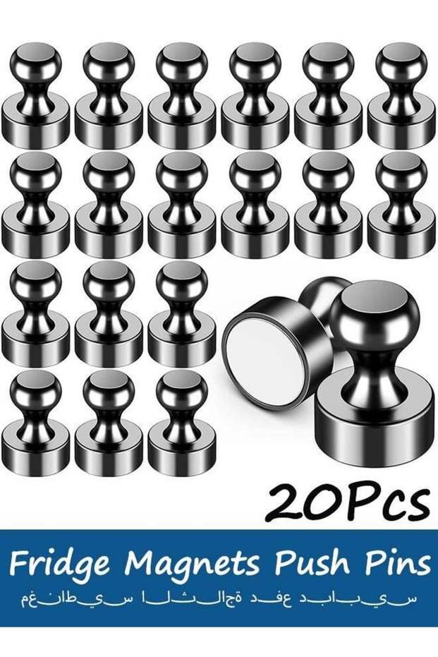 20Pcs Strong Fridge Magnets, Black Refrigerator Magnets, Magnetic Push Pins, Strong Whiteboard Magn