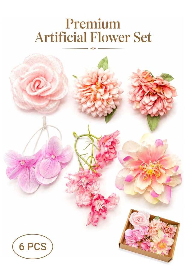 Artificial Flowers Set, 6 PCS Silk Artificial Flower Heads for DIY Crafts, Home Decoration, Wedding