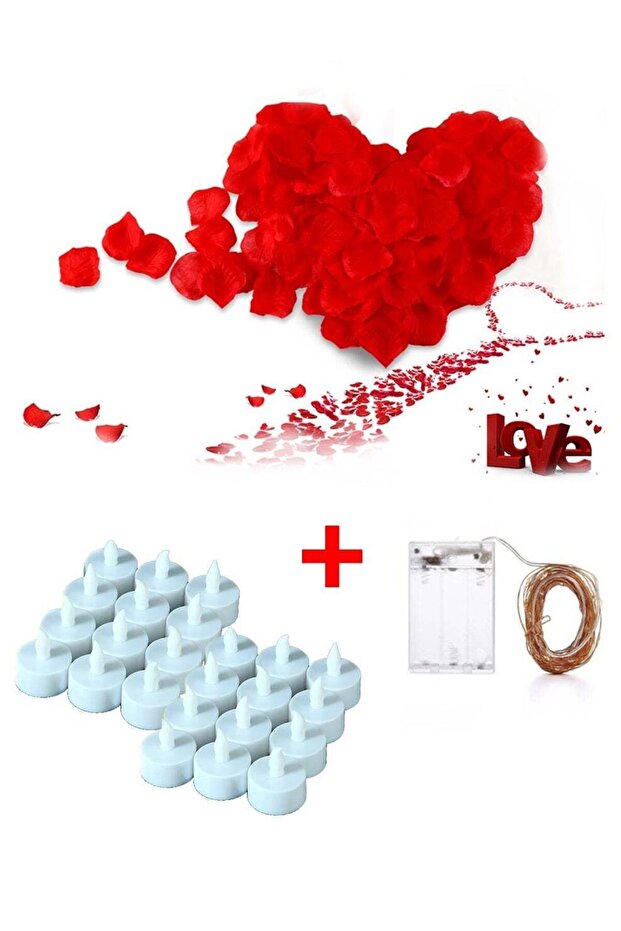 Romantic Proposal Decoration Set – 50 LED Fairy String Lights (5M) + 24 Flameless Candles + 1000 Ro