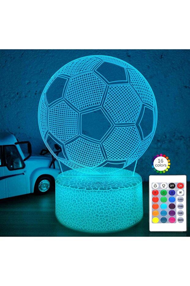 ARS Soccer 3D Illusion Night Light with Remote Control - 16 Colors Dimmable Bedside Lamp