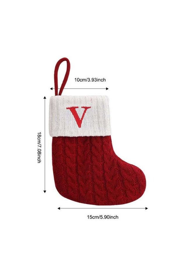 Christmas Stockings with Initials,Mini Red Knit Stocking,6 * 7in Initial Monogram Embroidered Chris