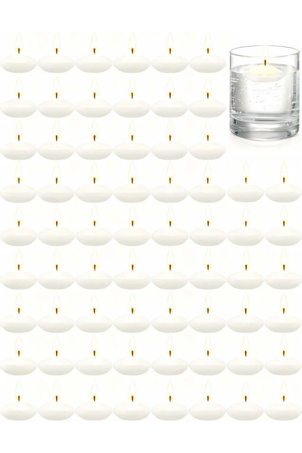90 Pcs White Floating Candles, Smoke-Free Odorless, 1.5 Hours Burning Time, for Valentine's Day Wed