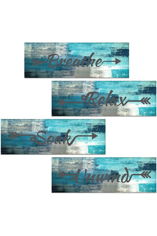 ARS 4 Pieces Turquoise Abstract Bathroom Wall Art, Relax Soak Unwind Breathe Bathroom Signs Decor,