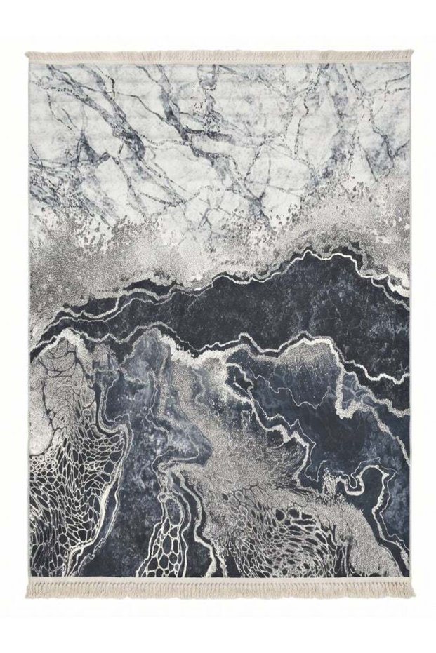 Carpet Rug with Anti-Slip Backing | Printed Marble Ombre Design - Grey & Silver | Size - 160x230 cm