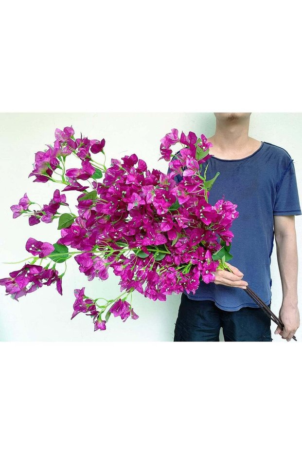 LATIFA Artificial Flowers Silk Bougainvillea Branches With Long Branches Set of 4 Violet Color