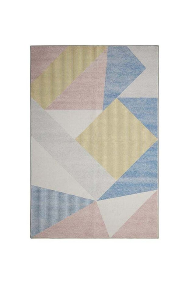 Carpet Rug Anti-Slip- Size- 183 x 275 cm - 6x9 ft | Geometric Boho Design | Color- Dusty Pink Mult