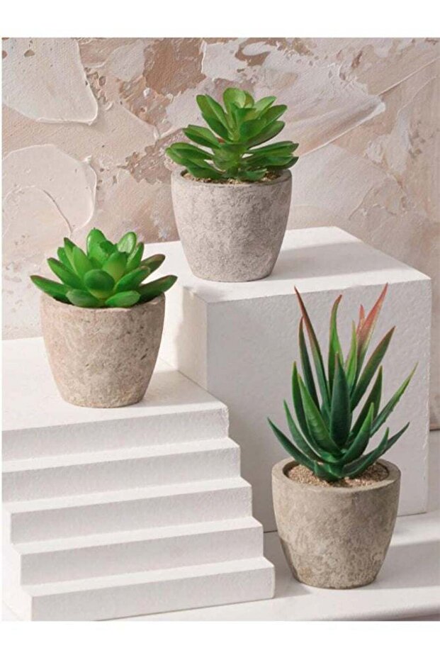 3 Pcs Artificial Green Plant With Pot