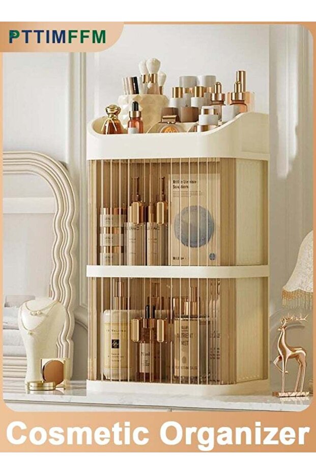 3-Layer Cosmetic Organizer, Dustproof Makeup Storage Box for Skincare, Perfume, and Beauty Accessor