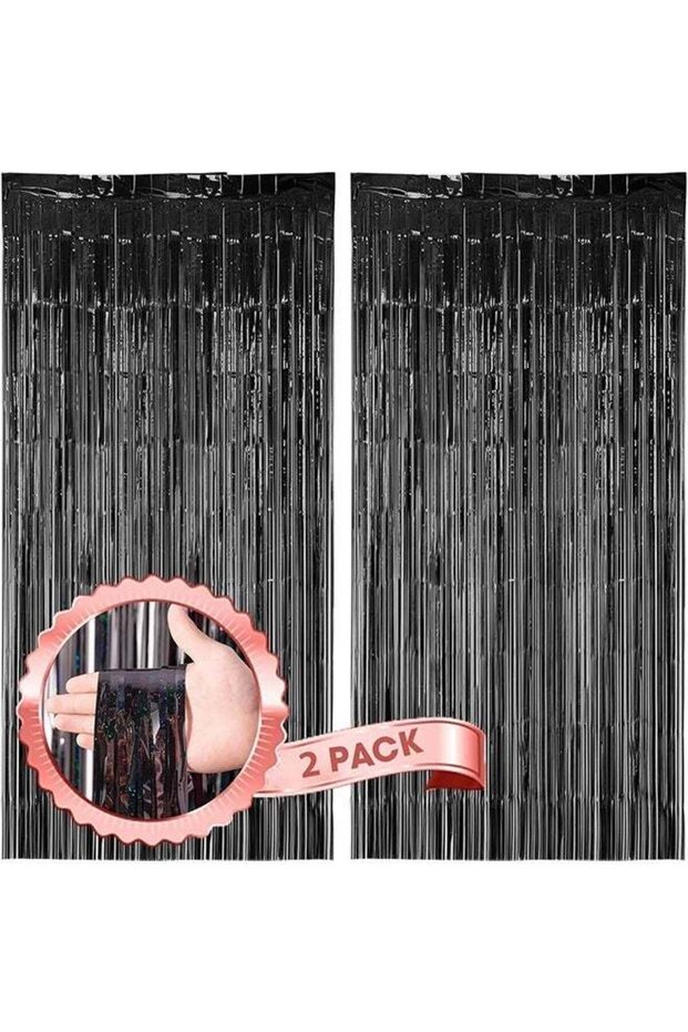 2 Pack 3.28 ft x 6.56ft Tinsel Foil Fringe Curtains Backdrop,Sparkle Metallic Foil Curtains for Ret