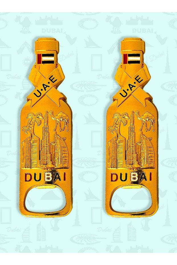 2 pcs Fridge Magnet Bottle Opener Bottle Shape featuring Dubai iconic buildings — a functional and