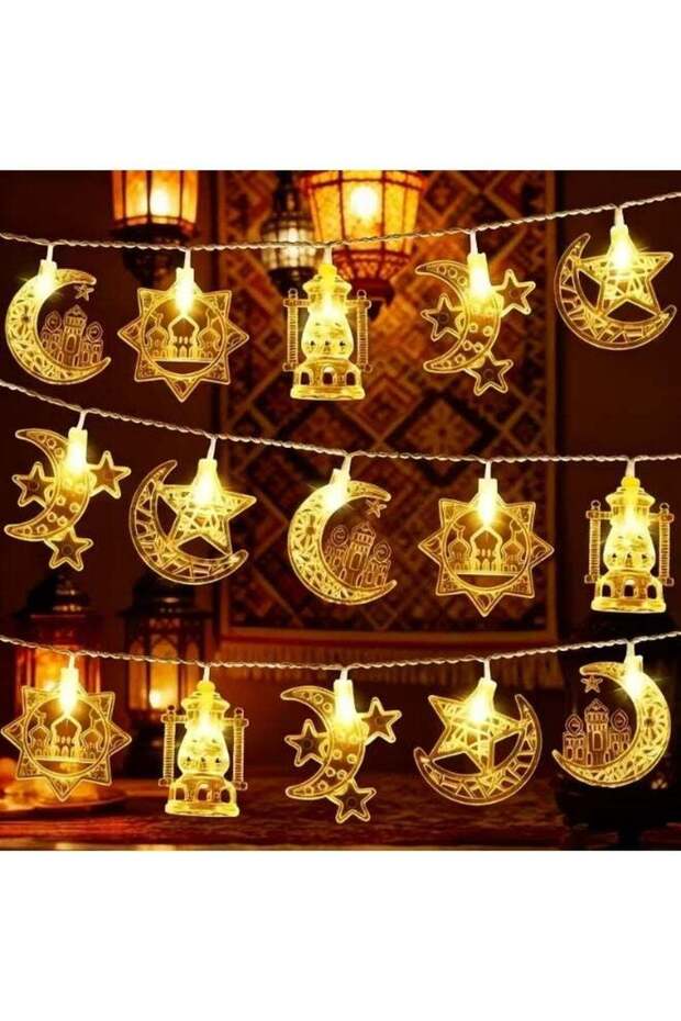 Eid LED Moon & Kerosene Lantern Chandelier String (2m / 6.6ft)