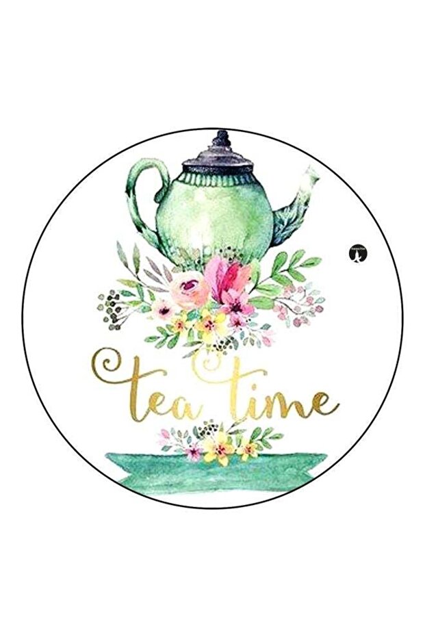 Tea Time Printed Fridge Magnet White/Green/Gold 5.5cm