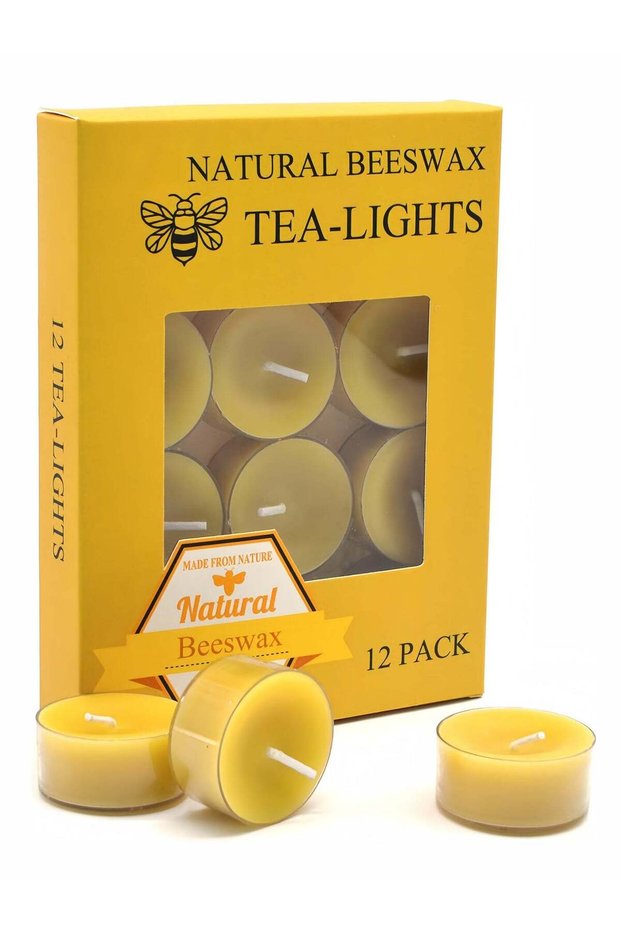 Natural Yellow Beeswax Tealight Candles - 12pcs - Organic Candle Natural Scent Smokeless Clean Burn