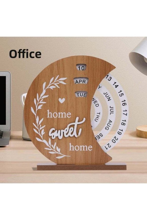 Wooden Creative Manual Rotating Perpetual Calendar, Moon Style Desktop Decor Ornament, Home & Offic