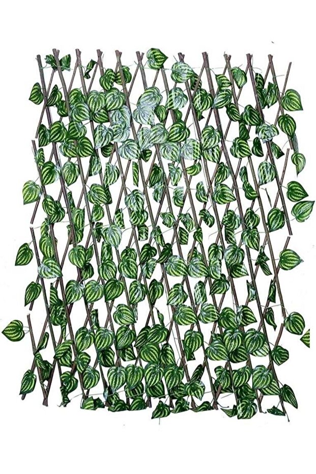Expandable Wooden Fence With Artificial Faux Plant Leaves Green/Brown