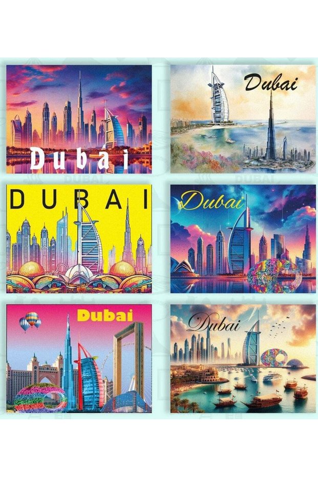 Dubai Iconic Foil Fridge Magnets 6pcs Set crafted with vibrant metallic foil, featuring Museum of t