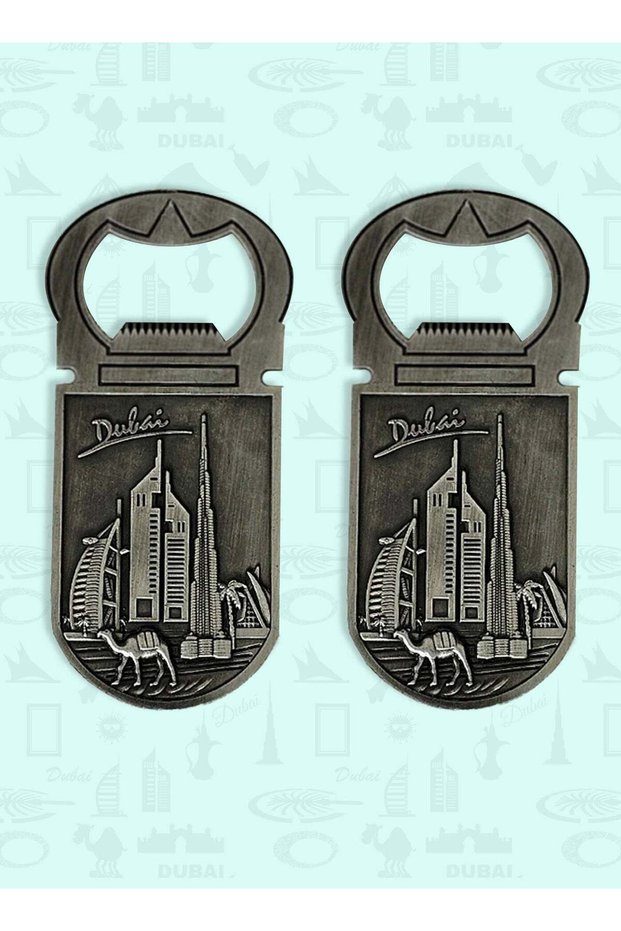 2 pcs Fridge Magnet Bottle Opener featuring Elegant Dubai Skyscrapers ,Antique plated — a function