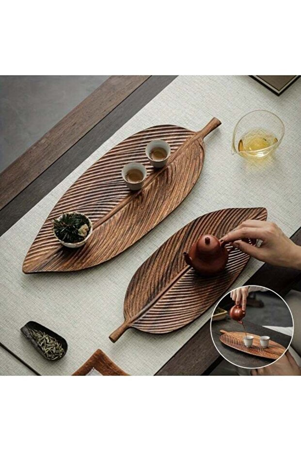 1 PCS Durable Leaf-Shaped Wood Serving Tray - Multifunctional Breakfast/Dessert/Sushi Tray for Hote