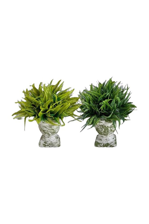 2-Pack Realistic Faux Greenery Bundle - 7.9 Inch Potted Fern & Mini Topiary Ball for Indoor Shelf,