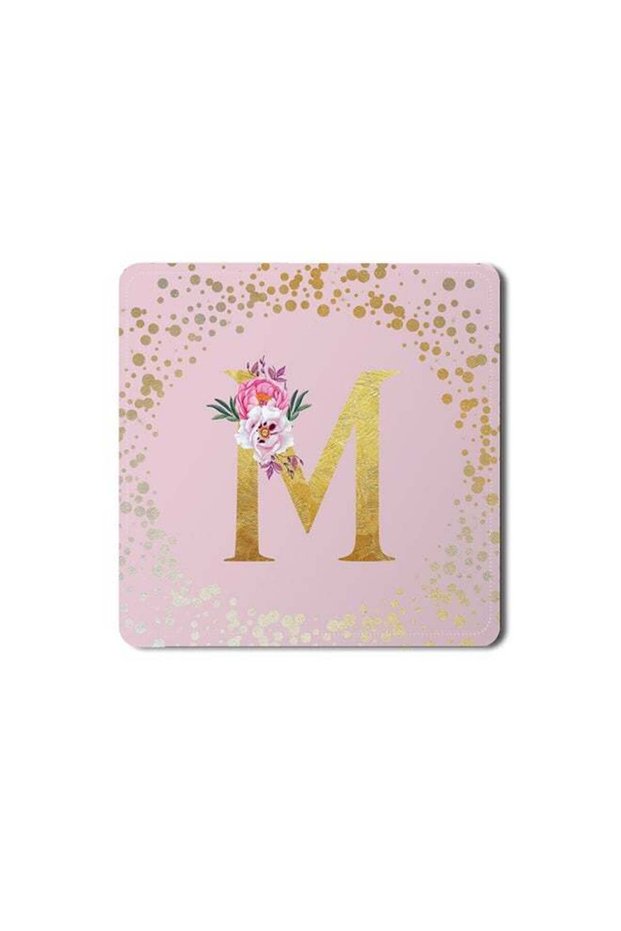 2 Pack Designer Leather Coasters Mat for Beverage Drinks- Custom Monogram Initial Letter Floral Pat