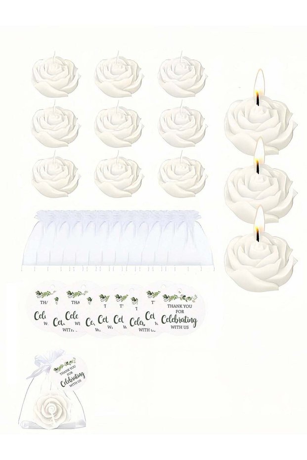 9Pcs Rose Scented Candle Gift Set with Organza Bags & Cards, White Smokeless Aromatherapy Candles,