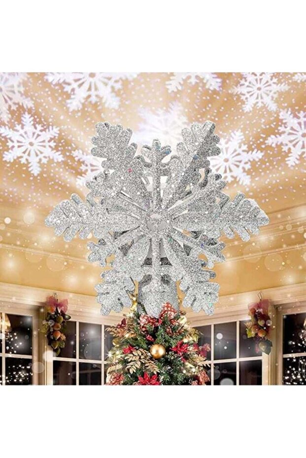 Christmas Tree Topper Light with White Snowflake Projector,Rotating 3D Star Xmas Tree Projector Lam
