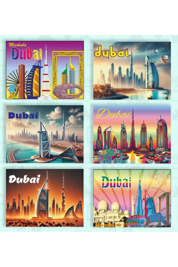 Foil Fridge Magnet 6pcs Set in colorful metallic finish, featuring Dubai Marina skyline—great Dubai